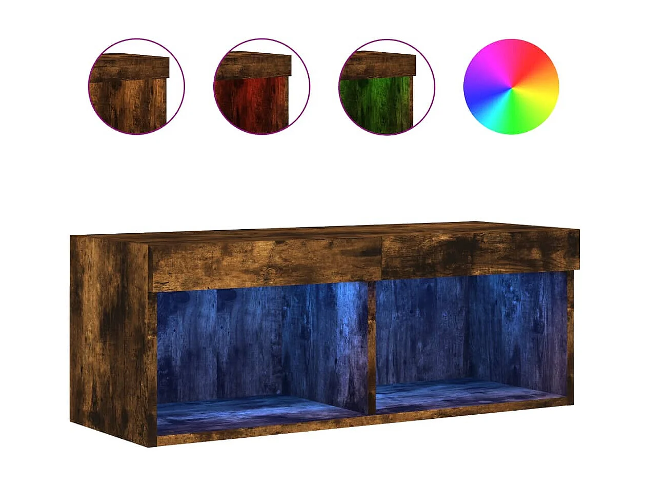 Meuble TV avec lumière LED chêne fumé 80x30x30