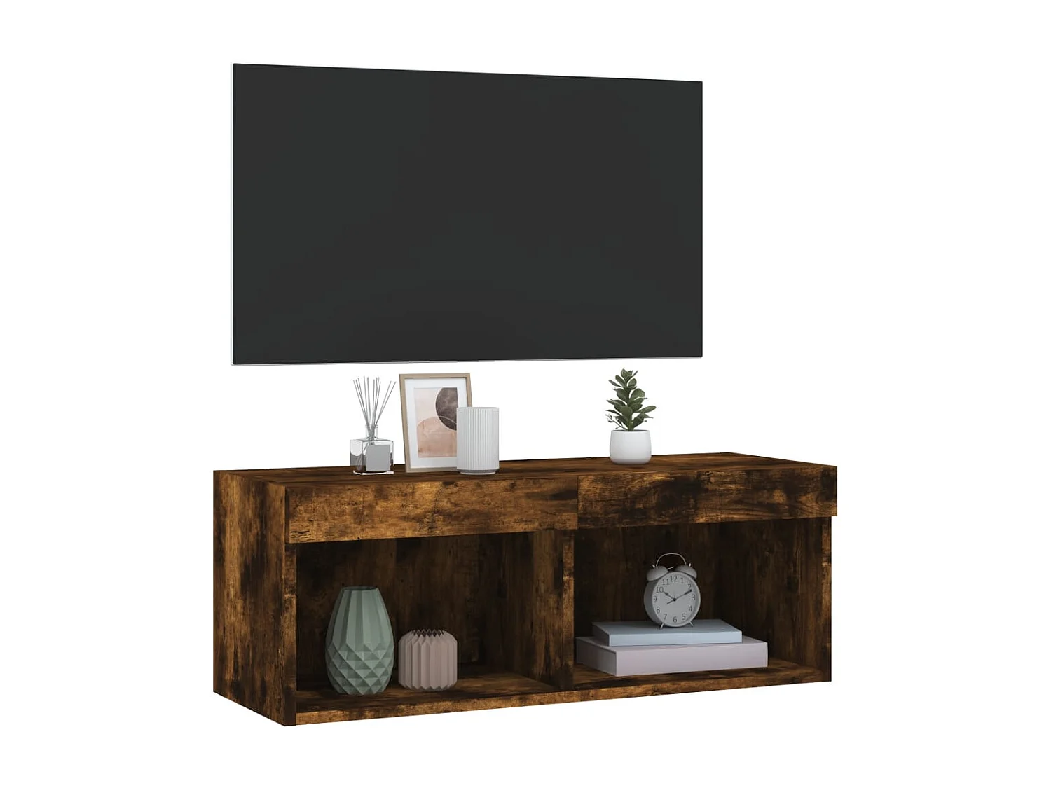 Meuble TV avec lumière LED chêne fumé 80x30x30