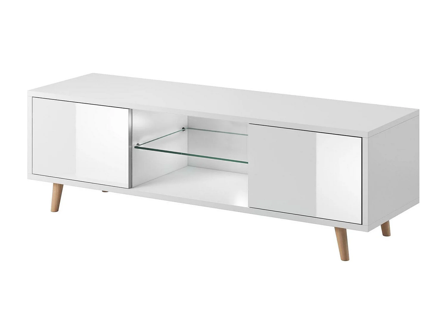 Meuble TV 2 porte blanc mat et blanc laqué Kuzani 140cm