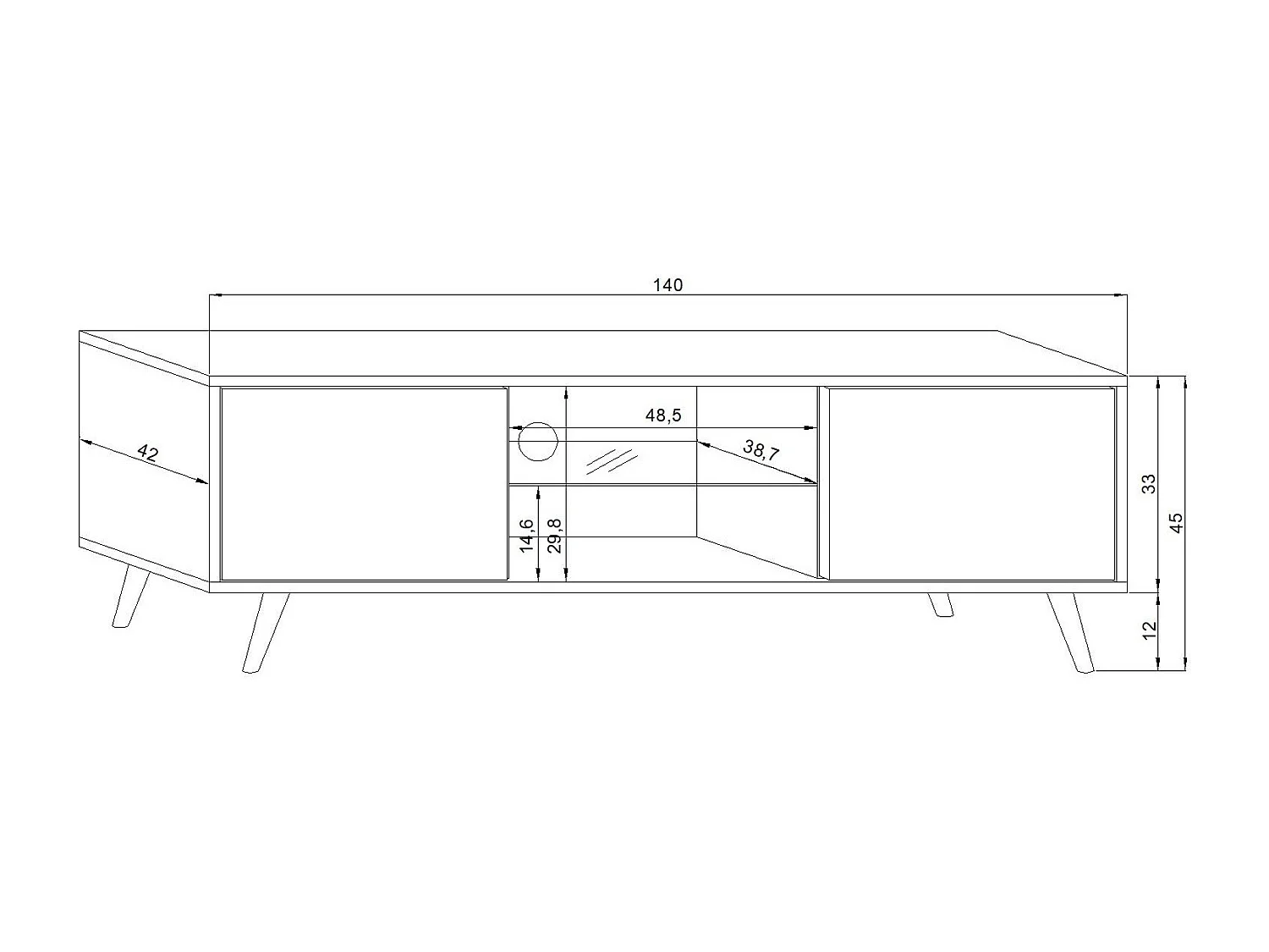 Meuble TV 2 porte blanc mat et blanc laqué Kuzani 140cm