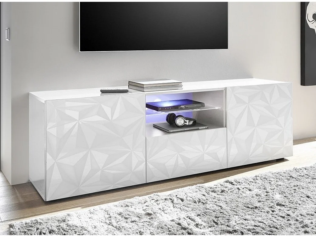 LED TV-meubel met 2 deuren in glanzend wit gelakt hout Pagar L 180 cm