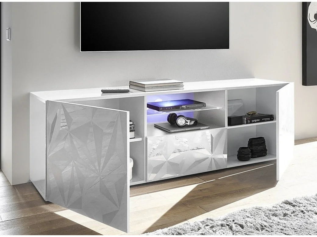 LED TV-meubel met 2 deuren in glanzend wit gelakt hout Pagar L 180 cm
