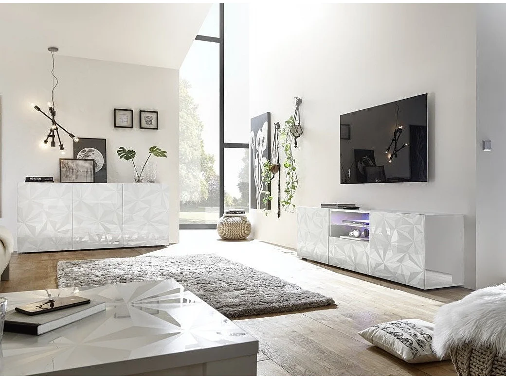 LED TV-meubel met 2 deuren in glanzend wit gelakt hout Pagar L 180 cm