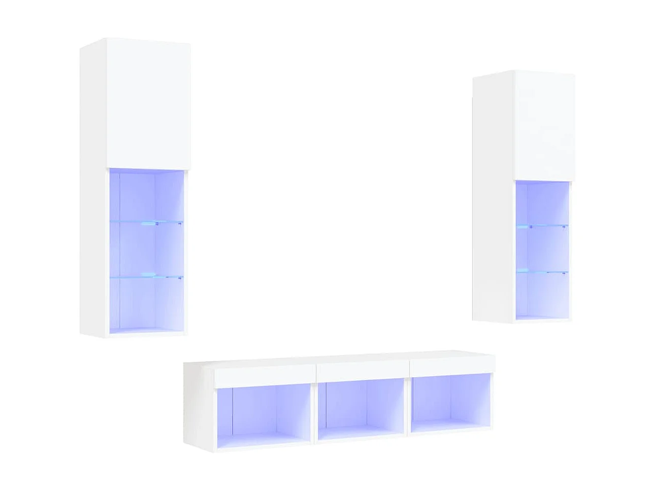 Unité murale TV avec LED 5 pc blanc bois d'ingénierie