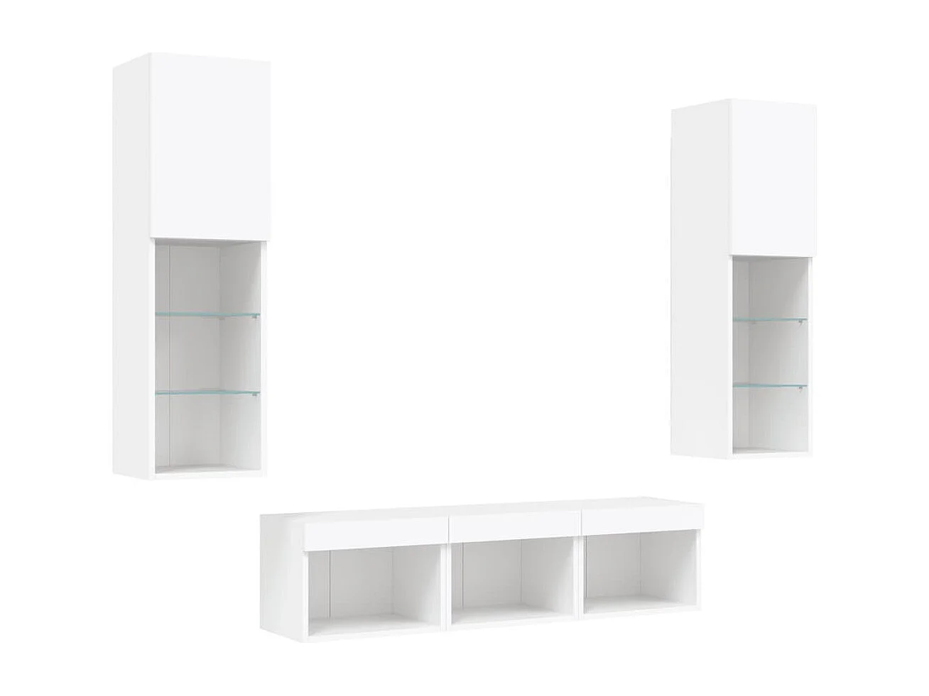Unité murale TV avec LED 5 pc blanc bois d'ingénierie