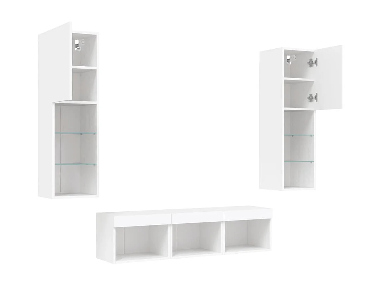 Unité murale TV avec LED 5 pc blanc bois d'ingénierie