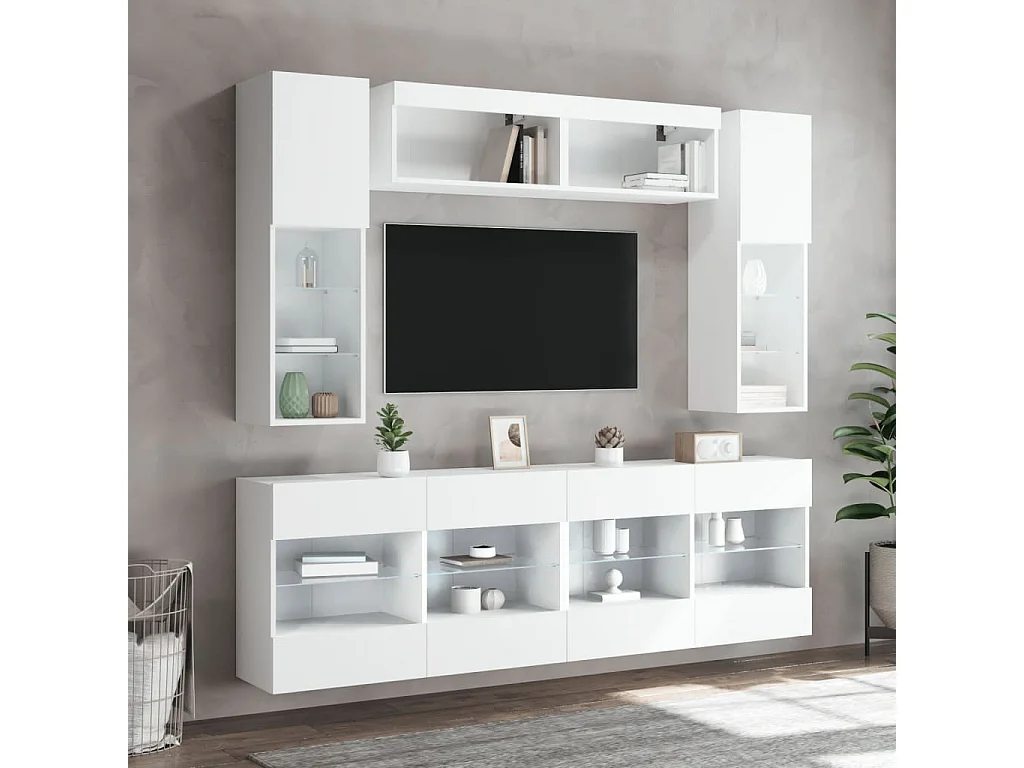 Ensemble de meuble TV muraux 6 pc avec lumière LED blanc