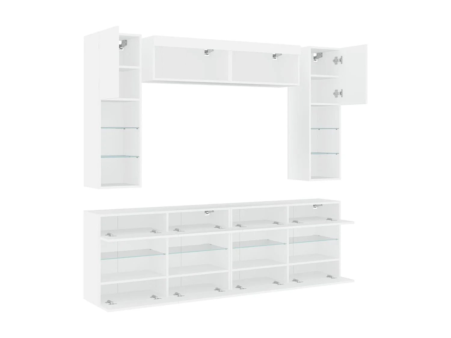 Ensemble de meuble TV muraux 6 pc avec lumière LED blanc