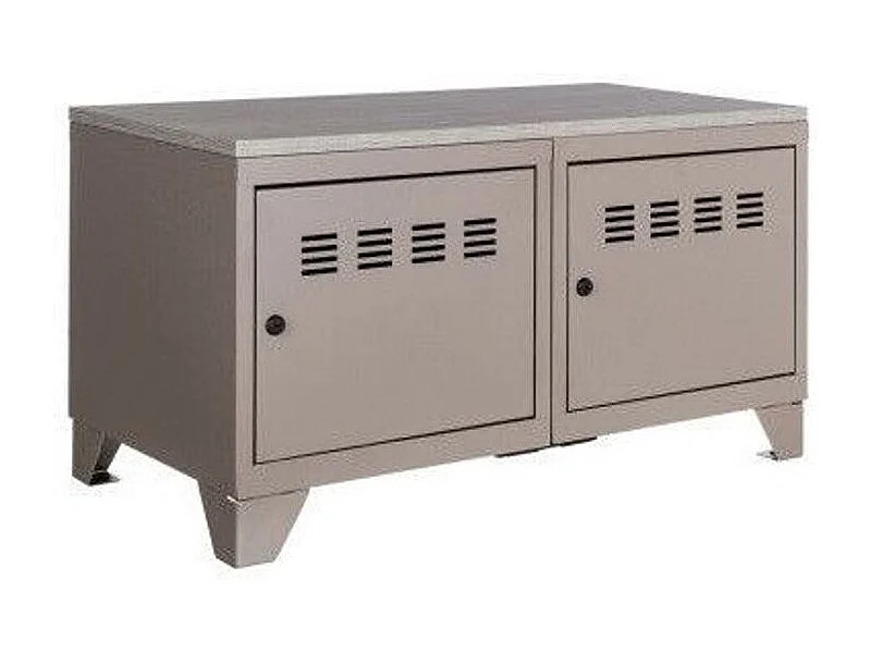 Meuble bas 2 porte métal taupe et plateau chêne naturel Naya L80xH45xP40