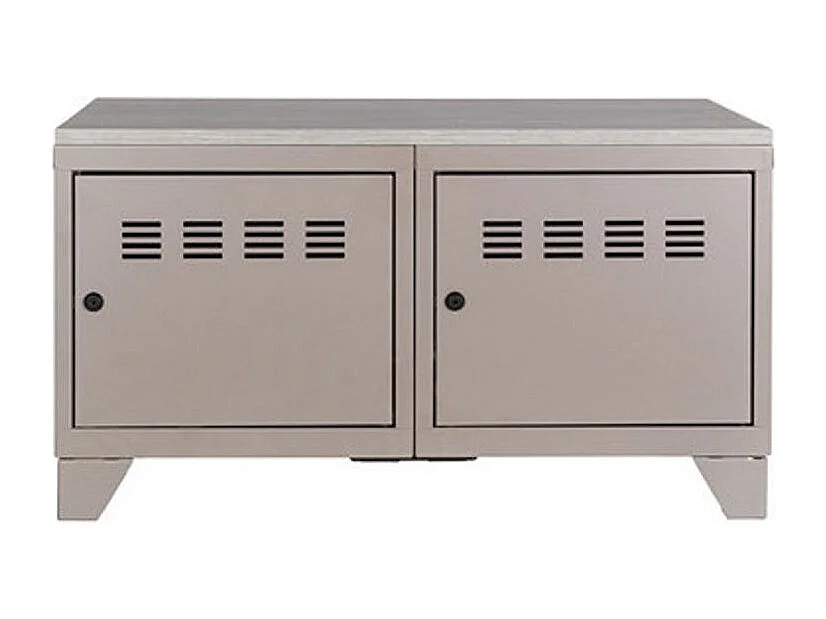 Meuble bas 2 porte métal taupe et plateau chêne naturel Naya L80xH45xP40
