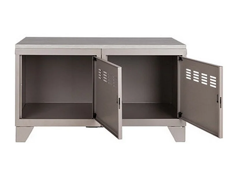 Meuble bas 2 porte métal taupe et plateau chêne naturel Naya L80xH45xP40