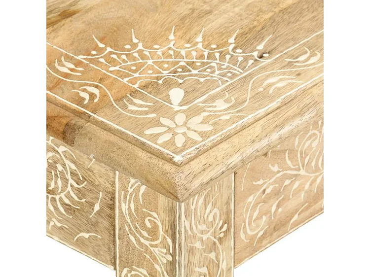 Table base rectangulaire 1 tiroir manguier massif clair sculpté Ratu
