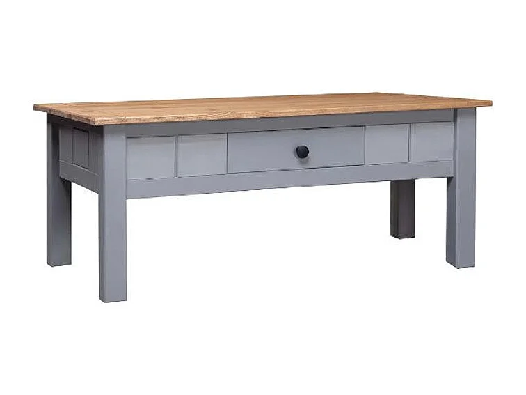 Table base rectangulaire 1 tiroir pin massif clair et gris Iris