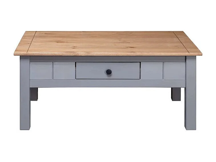 Table base rectangulaire 1 tiroir pin massif clair et gris Iris