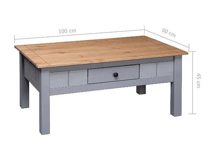 Table base rectangulaire 1 tiroir pin massif clair et gris Iris