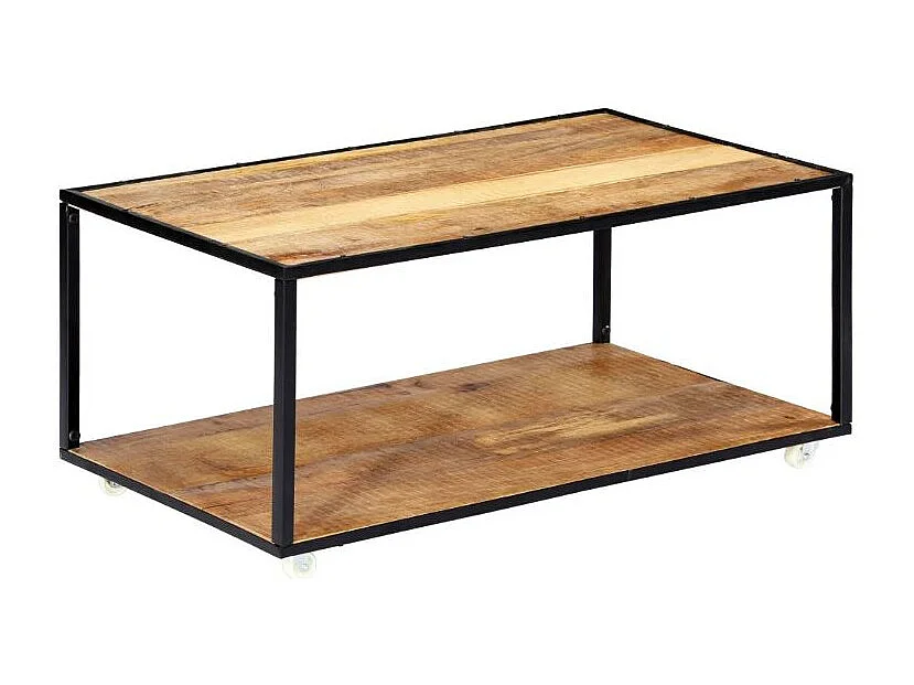 Table base rectangulaire bois massif clair recyclé et métal noir Souly