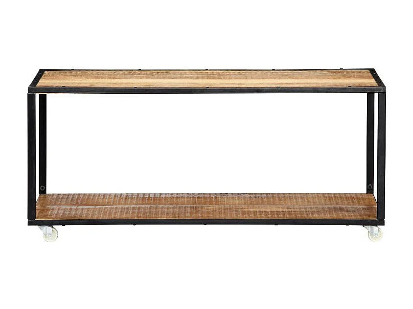 Table base rectangulaire bois massif clair recyclé et métal noir Souly
