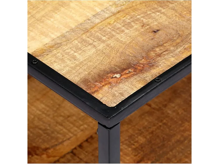 Table base rectangulaire bois massif clair recyclé et métal noir Souly