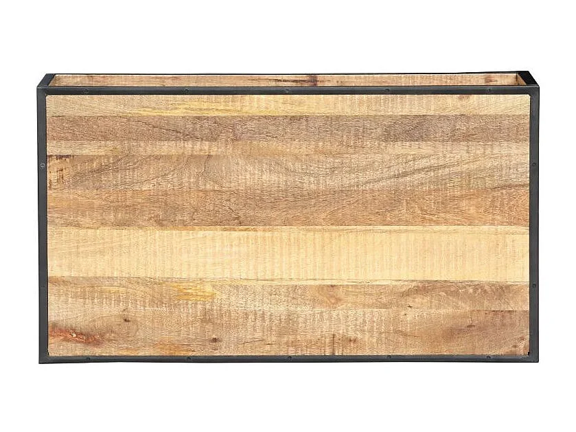 Table base rectangulaire bois massif clair recyclé et métal noir Souly