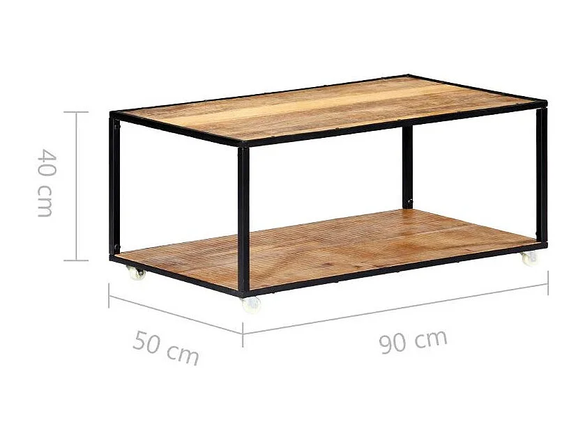 Table base rectangulaire bois massif clair recyclé et métal noir Souly