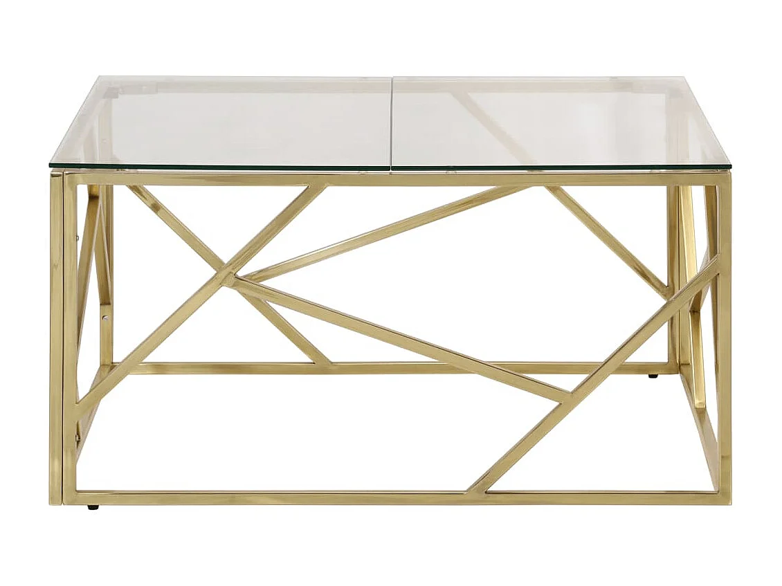 Table base doré acier inoxydable et verre trempé