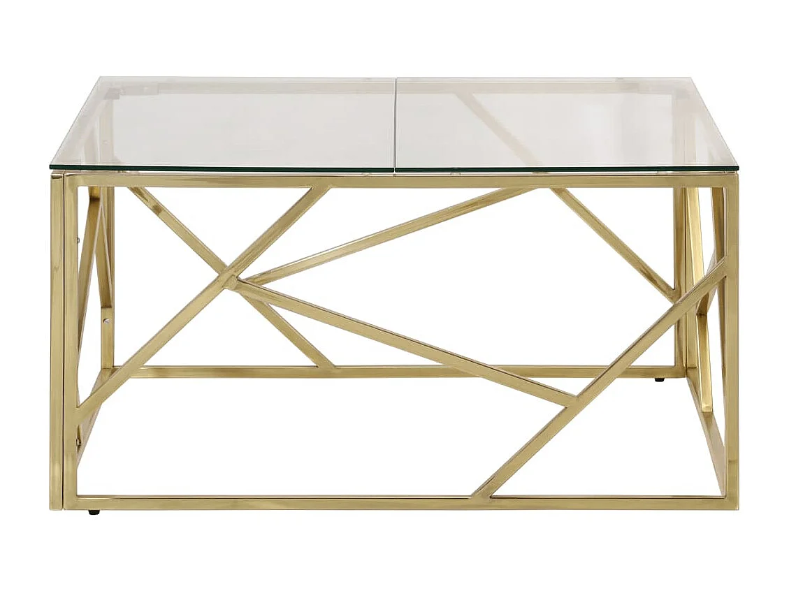 Table base doré acier inoxydable et verre trempé