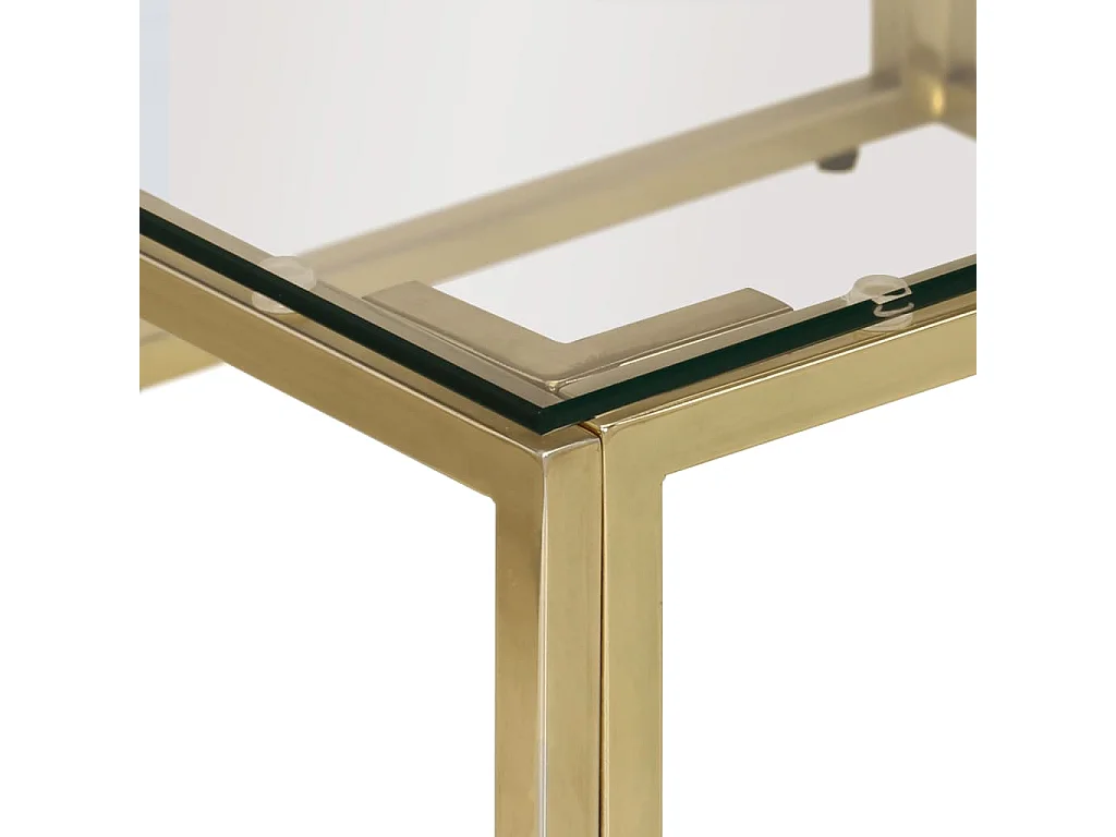 Table base doré acier inoxydable et verre trempé