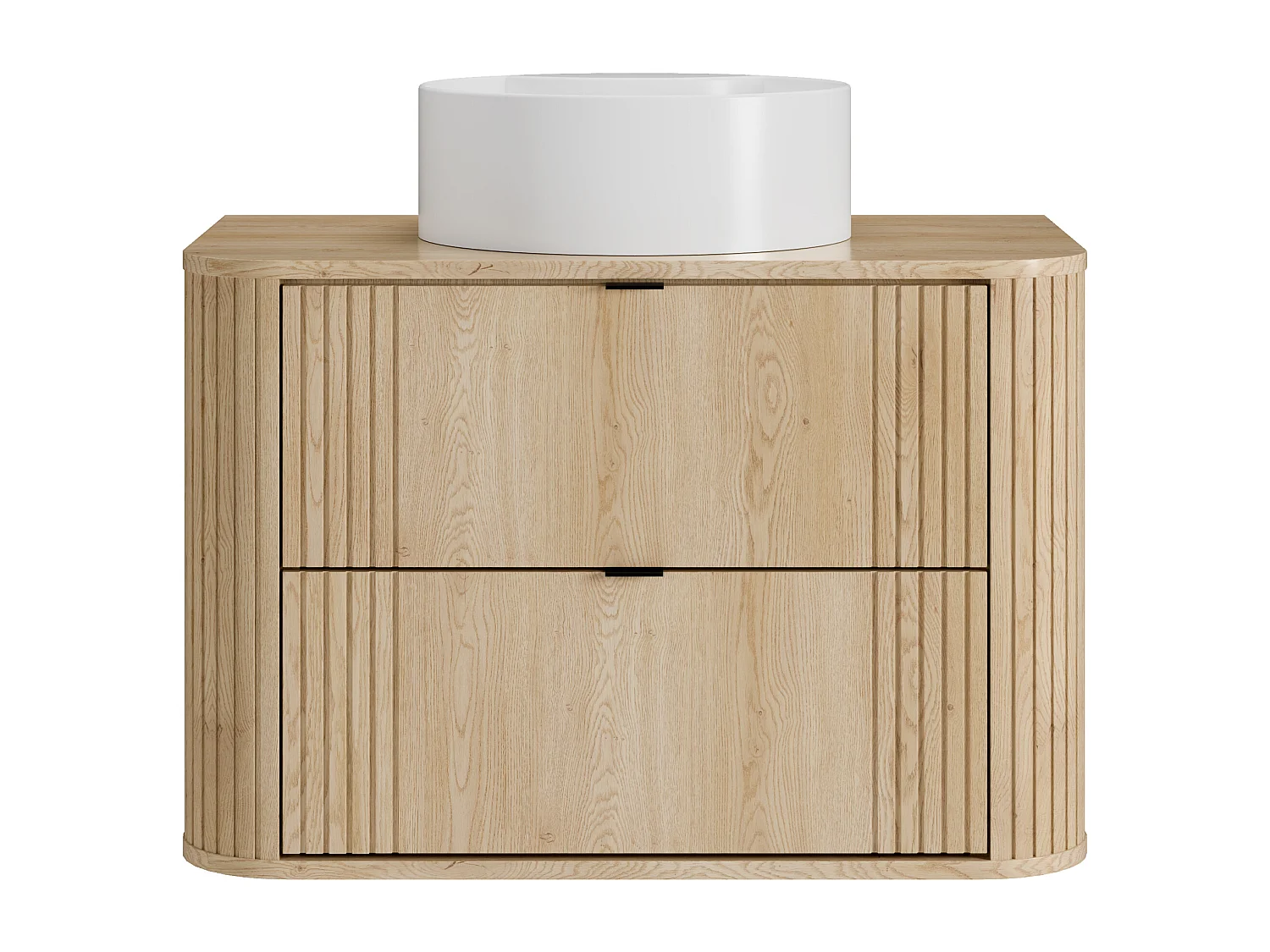 Hängender Badschrank mit Aufsatzwaschbecken rund - Helles Naturholz - 80 cm - FILOR