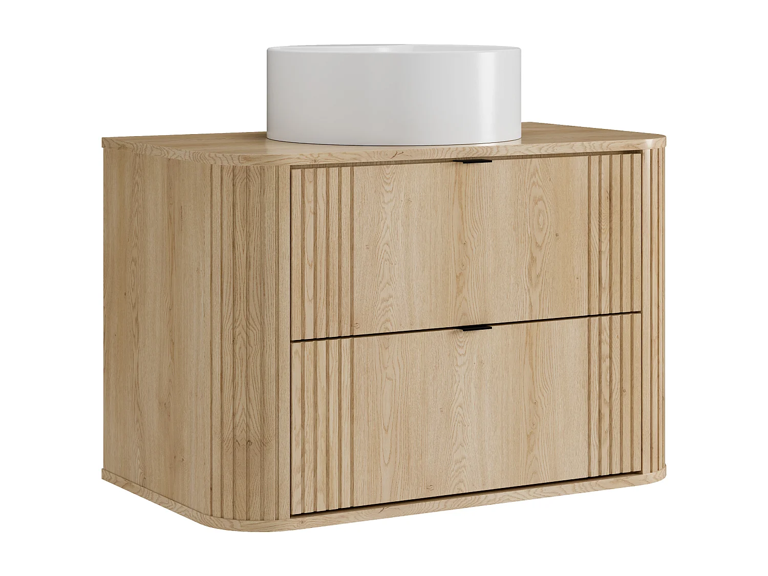 Hängender Badschrank mit Aufsatzwaschbecken rund - Helles Naturholz - 80 cm - FILOR