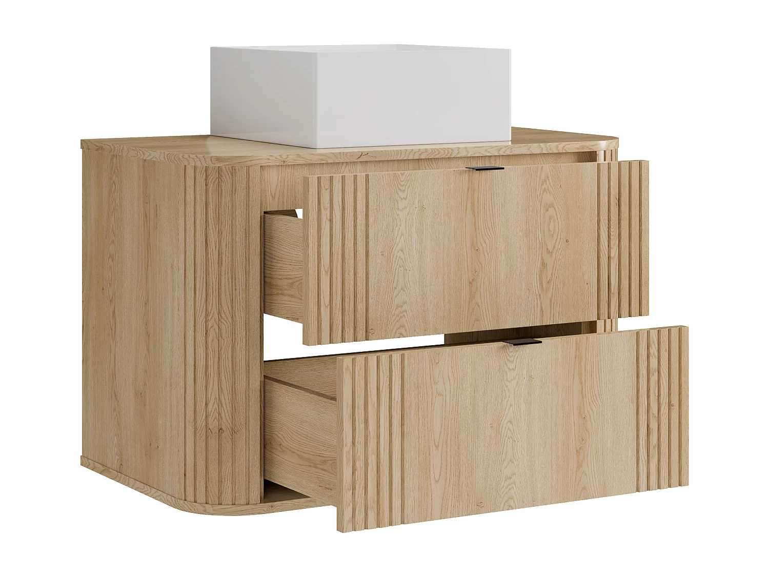 Hängender Badschrank mit Aufsatzwaschbecken quadratisch - Helles Naturholz - 80 cm - FILOR