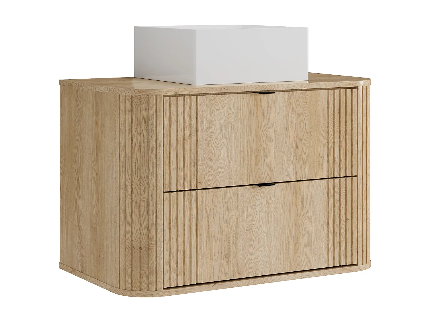 Hängender Badschrank mit Aufsatzwaschbecken quadratisch - Helles Naturholz - 80 cm - FILOR