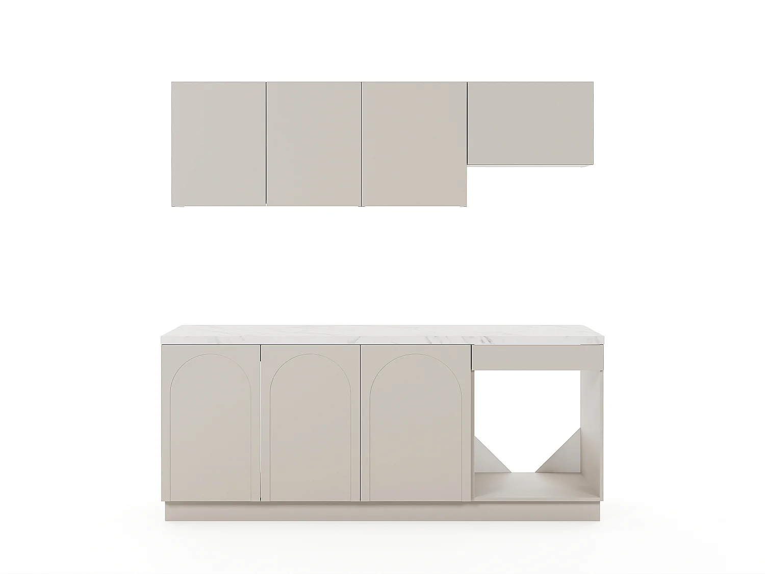 Cuisine complète - Avec plan de travail 200 cm - Beige et effet marbre blanc - NALYRA