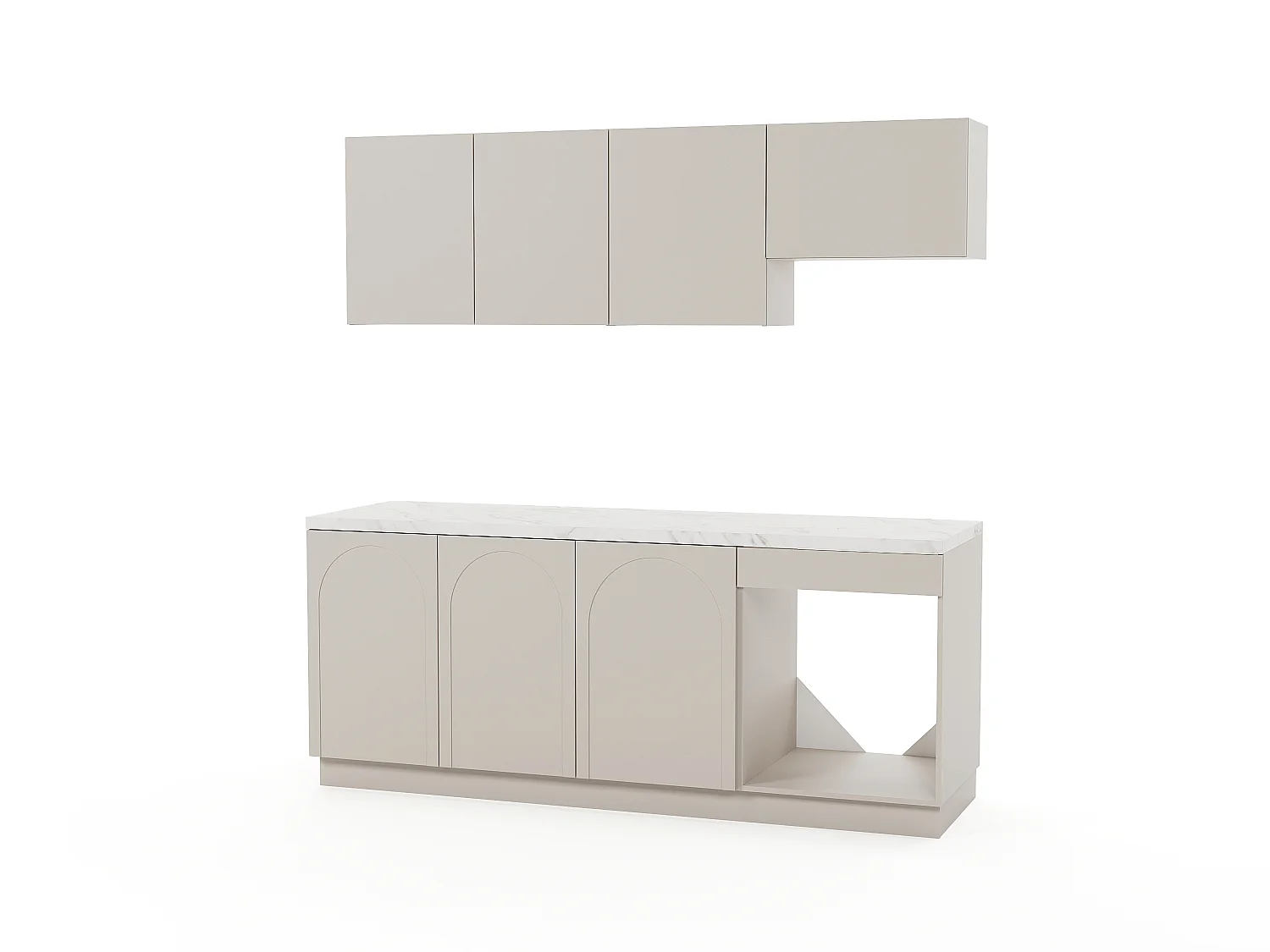 Cuisine complète - Avec plan de travail 200 cm - Beige et effet marbre blanc - NALYRA