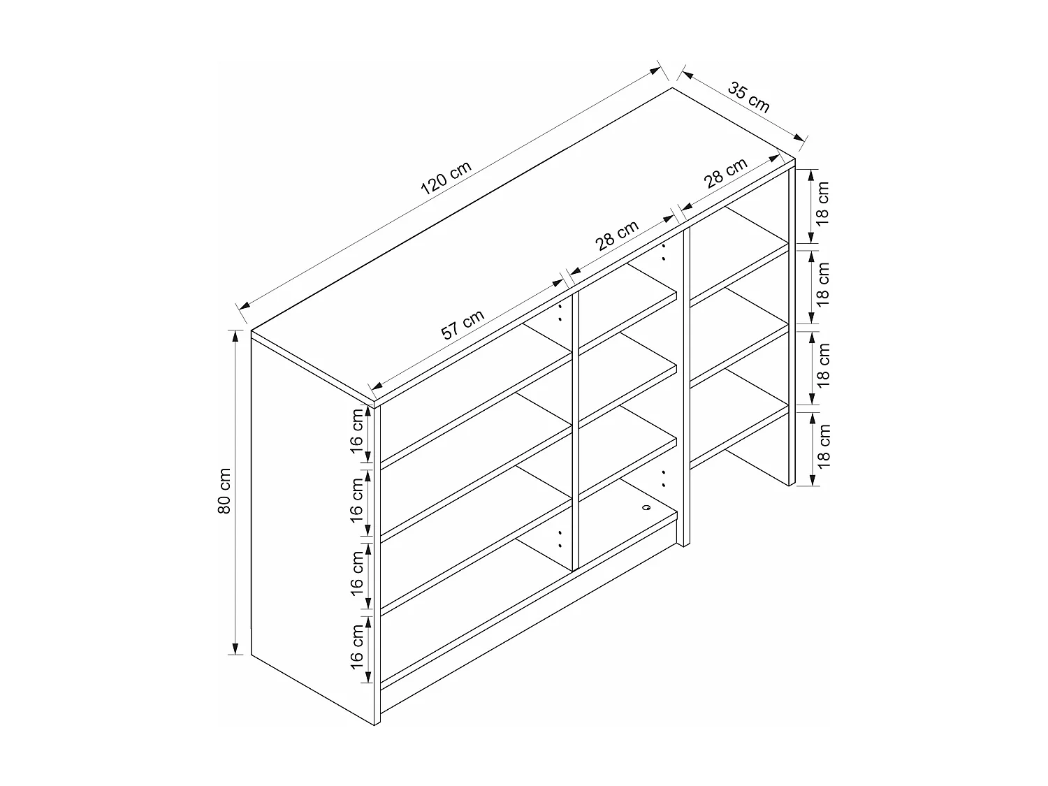 Meuble à chaussures avec 3 portes et 3 niches - Blanc - NALYRA