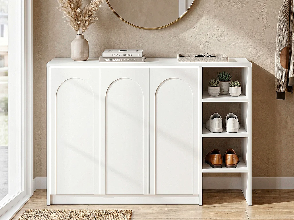 Meuble à chaussures avec 3 portes et 3 niches - Blanc - NALYRA