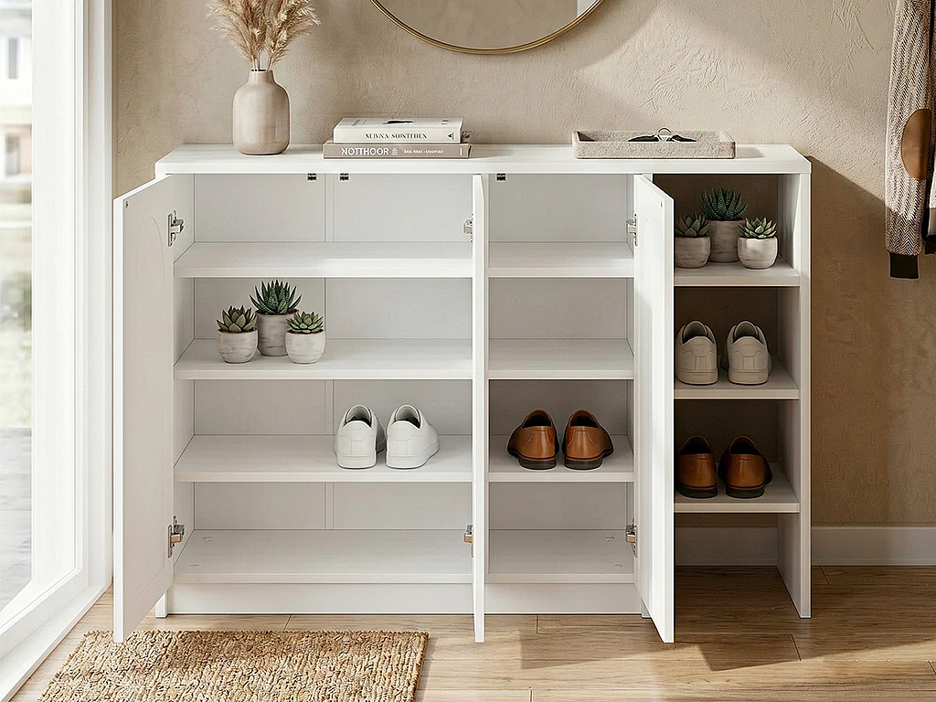 Meuble à chaussures avec 3 portes et 3 niches - Blanc - NALYRA