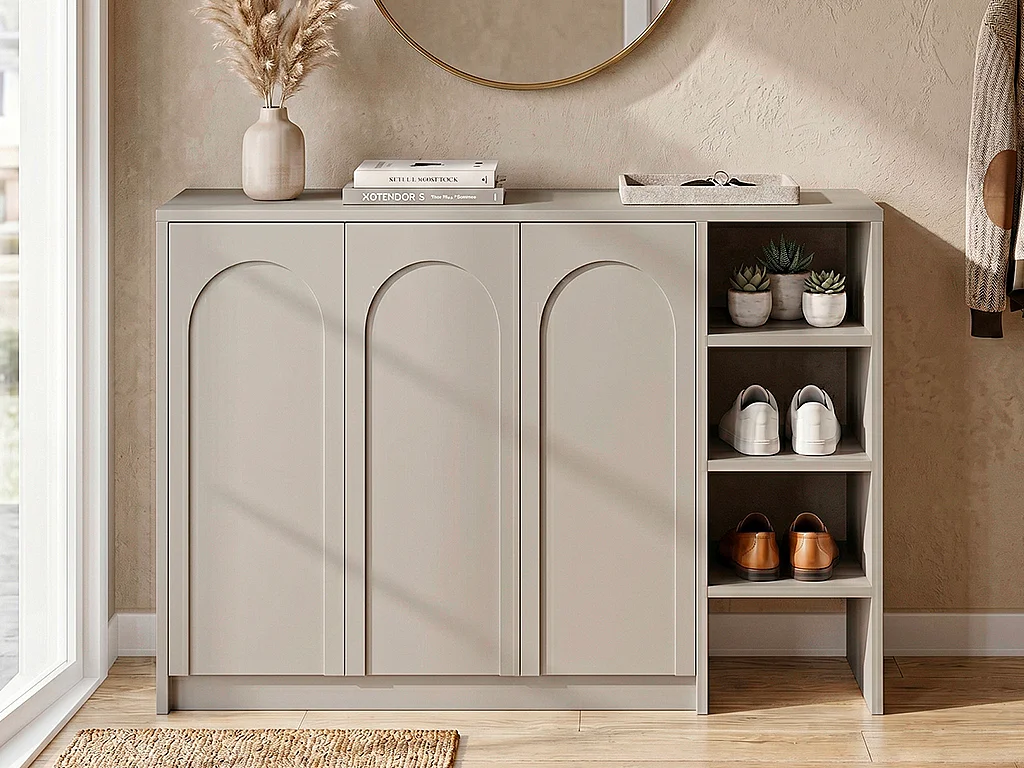 Meuble à chaussures avec 3 portes et 3 niches - Beige - NALYRA