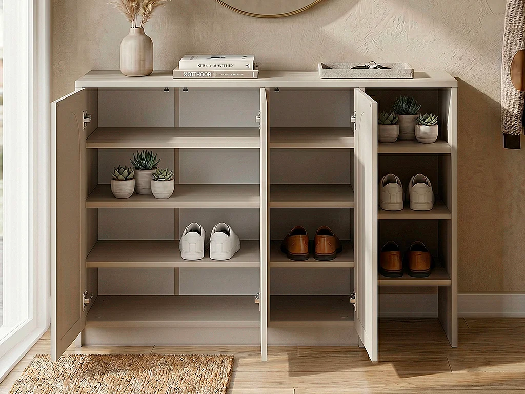 Meuble à chaussures avec 3 portes et 3 niches - Beige - NALYRA
