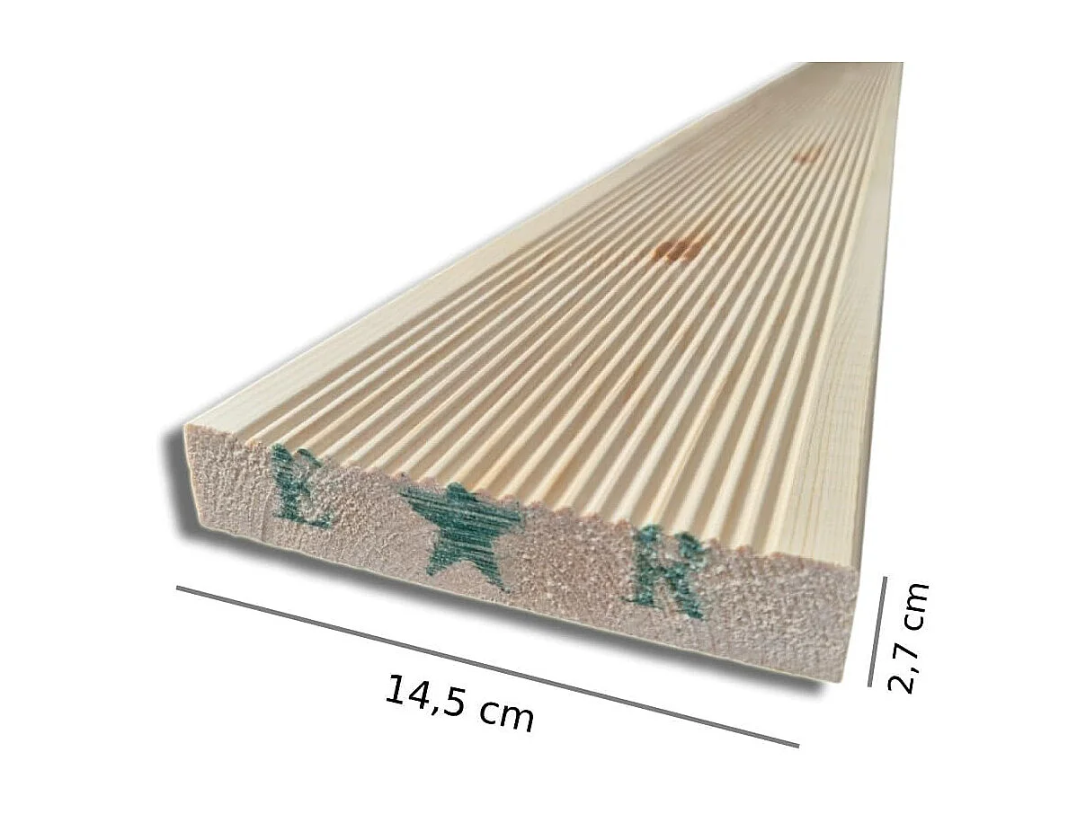 Pavimento In Legno Antiscivolo da 300 cm, sezione 14,5x2,7 cm, Multipack 4 pz