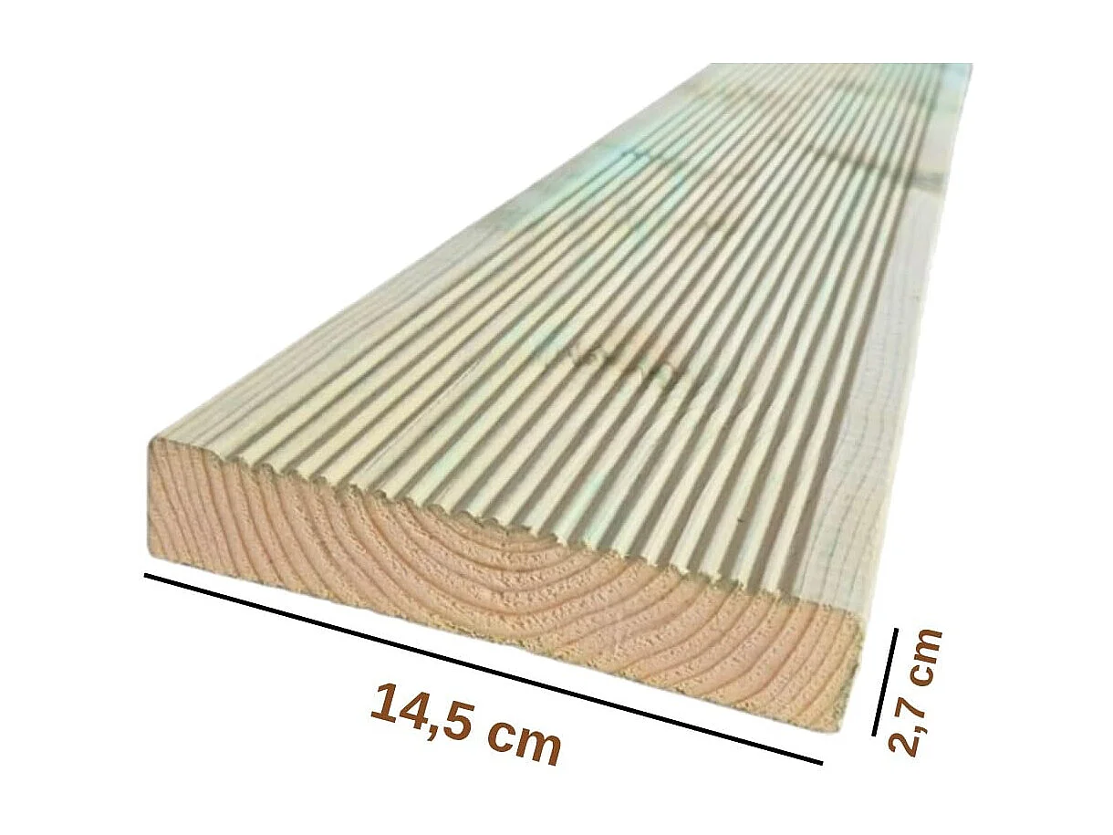 Pavimento in Legno per Esterno da 200x14,5x2,7 cm, in Pino Massello Antiscivolo