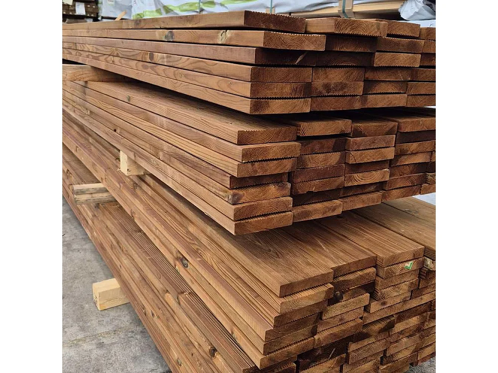 Pavimento in Legno Antiscivolo da 200 cm per Esterno, sezione 14,5x2,8 cm, Doppia Impregnazione, Marrone