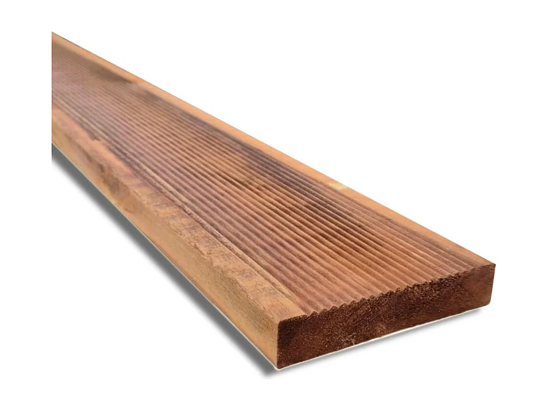 Pavimento in Legno Antiscivolo da 200 cm per Esterno, sezione 14,5x2,8 cm, Doppia Impregnazione, Marrone