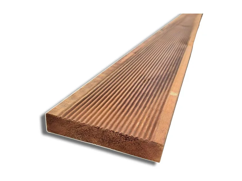 Pavimento in Legno Antiscivolo da 200 cm per Esterno, sezione 14,5x2,8 cm, Doppia Impregnazione, Marrone