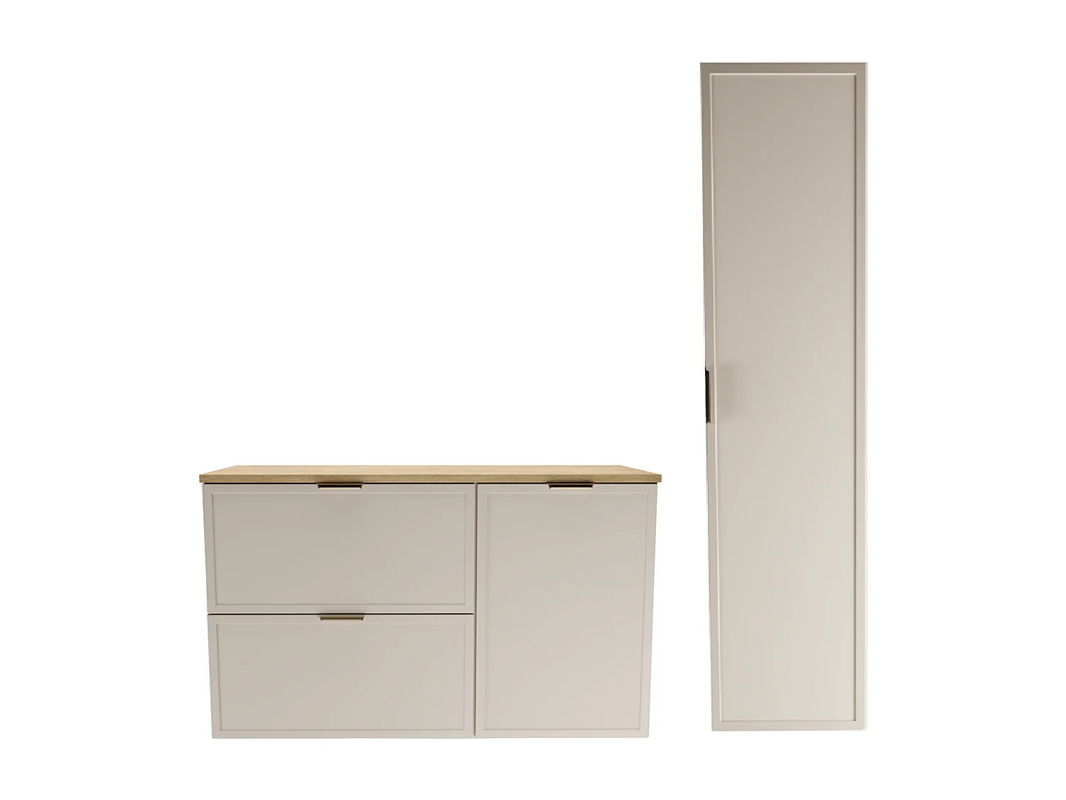 Set per bagno 100 cm Mobile con cesto portabiancheria Colonna Frontali Cornice Rovere Cremona / Kashmir Roma