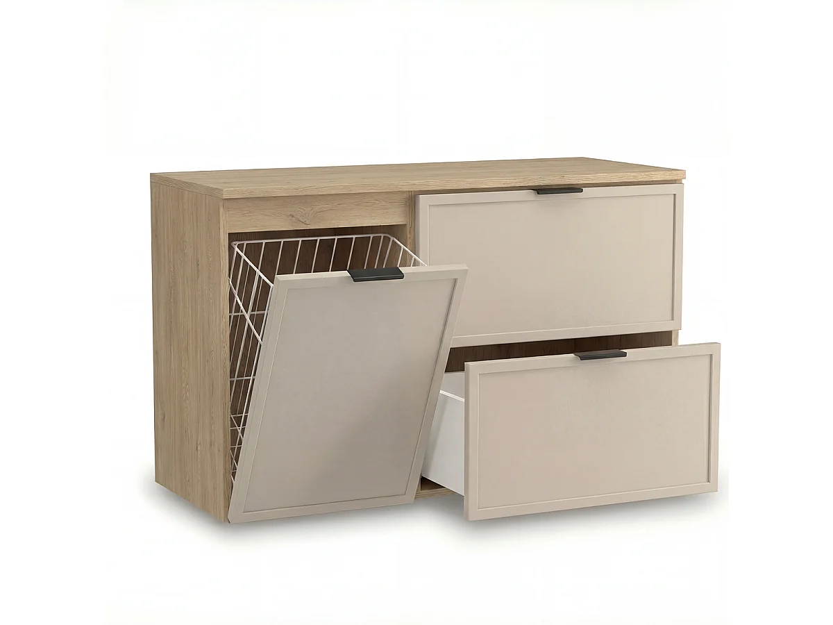 Set per bagno 100 cm Mobile con cesto portabiancheria Colonna Frontali Cornice Rovere Cremona / Kashmir Roma