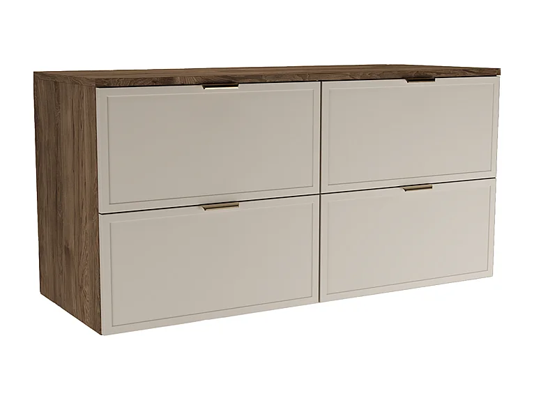 Armario bajo lavabo con encimera de 120 cm. Frentes con marco en roble nogal / cachemira Roma.