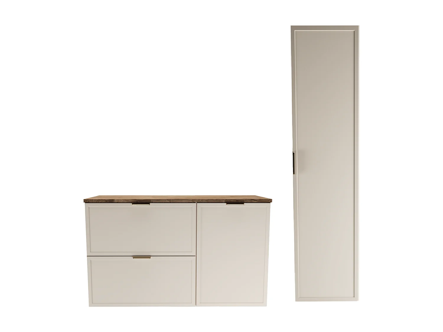 Set per bagno 100 cm Mobile con cesto portabiancheria Colonna Frontali Cornice Rovere Noce / Kashmir Roma