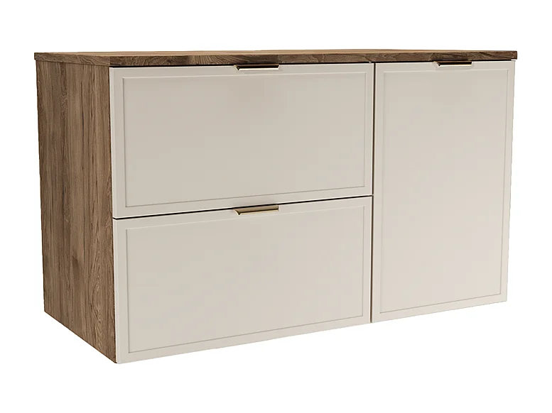 Set per bagno 100 cm Mobile con cesto portabiancheria Colonna Frontali Cornice Rovere Noce / Kashmir Roma