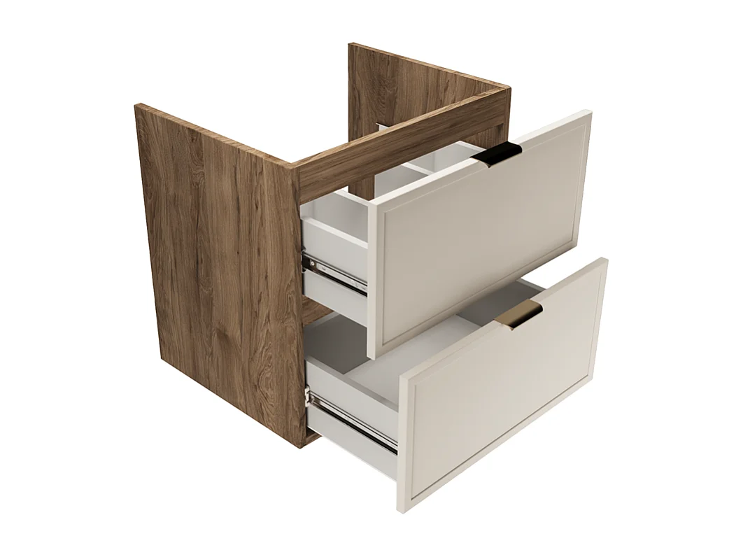 Set per bagno 100 cm Mobile con cesto portabiancheria Colonna Frontali Cornice Rovere Noce / Kashmir Roma