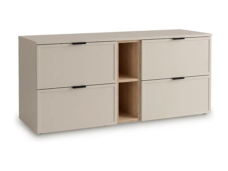 Armario de cachemira para lavabo con encimera y estantería de 140 cm. Frentes con marco Roma.